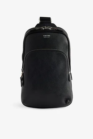 Tom Ford Mens Logo-Embroidered Leather Cross-Body Backpack