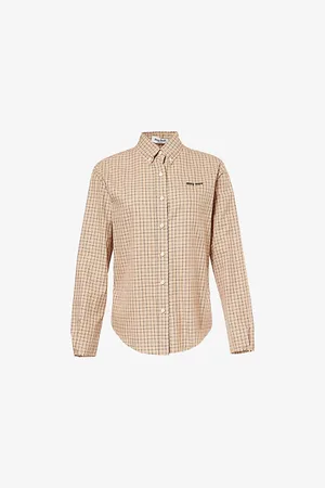 Miu Miu Womens Check-Print Button-Down-Collar Cotton-Poplin Shirt
