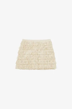 Reiss Womens Bobbi Loop-Stitch Fringed Mini Skirt
