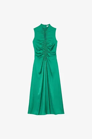 Sandro Womens Cut-Out Draped Satin Midi Dress