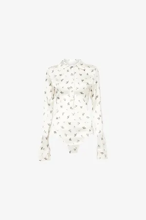 Ganni Womens Floral-Print Long-Sleeves Stretch-Woven Body