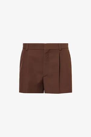 Gucci Mens Logo-Embossed Tailored Wool-Twill Shorts