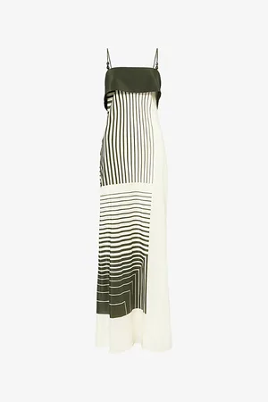 SIR Womens Leilana Bead-Trim Striped Silk-Crepe Midi Dress