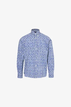 Hackett Mens Batik-Print Long-Sleeve Cotton Shirt