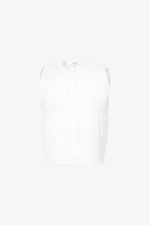 Frame Womens The Smocked Sleeveless Stretch-Cotton Top