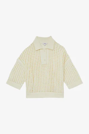 Reiss Womens Reika Collared Crochet Cotton Jumper