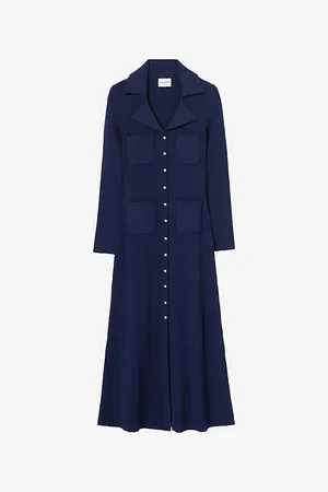 Claudie Pierlot Womens Patch-Pocket Slim-Fit Stretch-Knit Midi Dress
