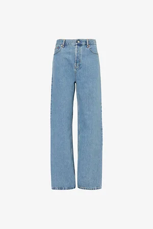 Gucci Womens Baggy Brand-Patch Wide-Leg High-Rise Denim Jeans