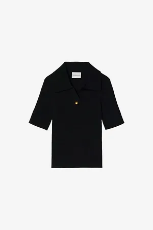 Claudie Pierlot Womens Polo-Collar Slim-Fit Stretch-Knit Top