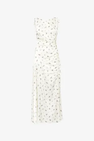 Ganni Womens Floral-Print Sleeveless Stretch-Woven Maxi Dress