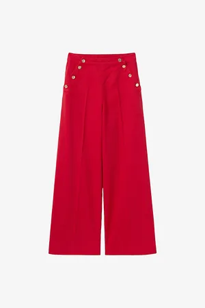 Claudie Pierlot Womens Button-Embellished Wide-Leg Denim Trousers