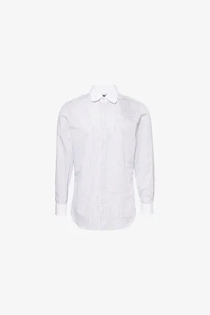 Dunhill Mens Stripe-Pattern Contrast-Collar Cotton Shirt