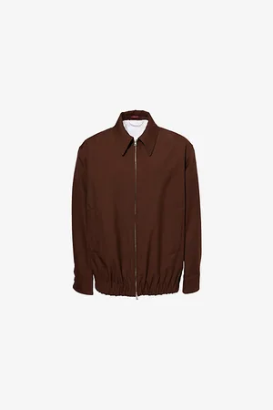 Gucci Mens Logo-Embossed Pointed-Collar Wool Jacket