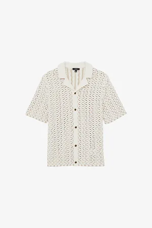 Reiss Mens Textured-Knit Camp-Collar Cotton-Blend Shirt