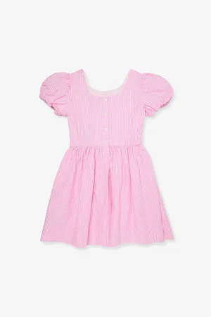 Ralph Lauren Striped Puffed-Short-Sleeves Cotton-Poplin Dress