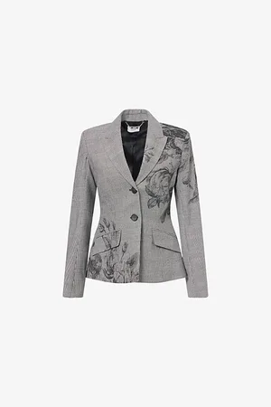 Erdem Womens Floral-Print Fitted Woven Blazer