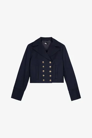 The Kooples Womens Double-Breasted Button-Embellished Cropped Cotton Jacket
