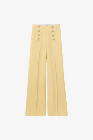 Claudie Pierlot Womens Button-Embellished Wide-Leg Woven Trousers