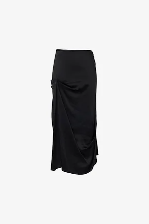 Victoria Beckham Womens Draped Pleat Satin Midi Skirt