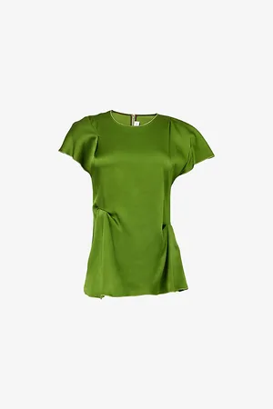 Victoria Beckham Womens Draped Pleat Short-Sleeve Satin Top
