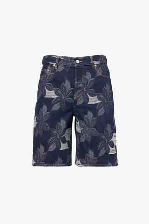 Gucci Mens Floral-Jacquard Regular-Fit Denim Shorts