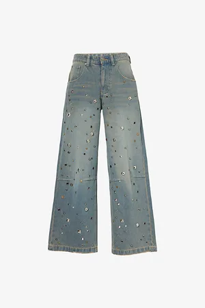 Jaded London Womens Studded Colossus Relaxed Wide-Leg Denim Jeans