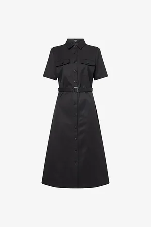 THEORY Womens Military Short-Sleeve Cotton-Blend Stretch-Twill Midi Dress