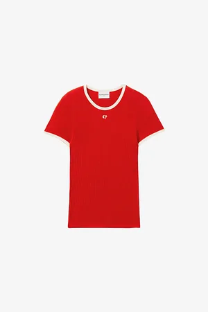 Claudie Pierlot Womens Cp Embroidery Contrast-Trim Fine-Knit Silk Top
