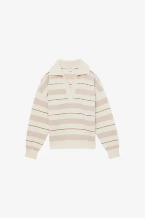 Reiss Womens Sami Open-Collar Striped Wool and Cashmere-Blend Jumper