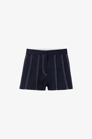 Claudie Pierlot Womens Contrast-Stitch Pleated Cotton-Blend Shorts