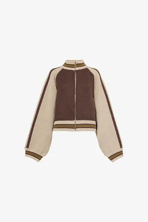Jaded London Womens Artwork Zip-Front Knitted Jacket