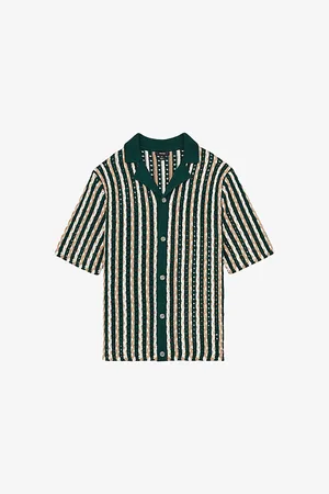 Reiss Mens Textured-Knit Camp-Collar Cotton-Blend Shirt