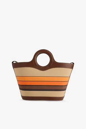 Hereu Womens Nasta Striped Leather and Canvas Tote Bag