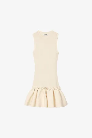 Sandro Womens Ruffle-Hem Round-Neck Knitted Mini Dress