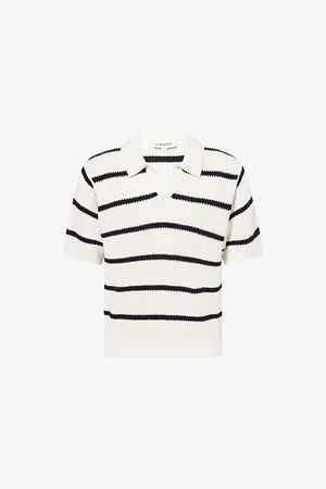 Frame Mens Striped Ribbed Cotton and Silk-Blend Polo Jumper
