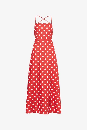 POSSE Womens Lori Polka-Dot A-Line Linen Midi Dress