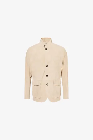 ELEVENTY Mens Two-Flap-Pockets Regular-Fit Suede Jacket