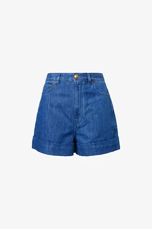VALENTINO GARAVANI Womens Brand-Patch High-Rise Linen-Blend Denim Shorts
