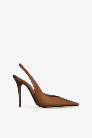 Amina Muaddi Womens Anok Slingback Satin Heeled Courts