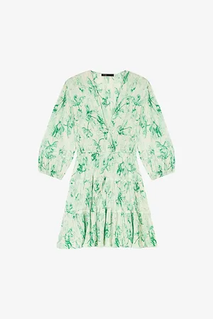 Maje Womens Graphic-Print V-Neck Woven Mini Dress