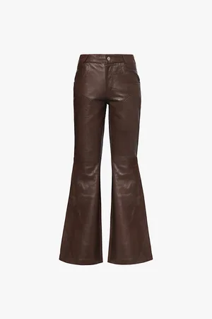 TELFAR Womens Flared Brand-Patch Straight-Leg Mid-Rise Leather Trousers