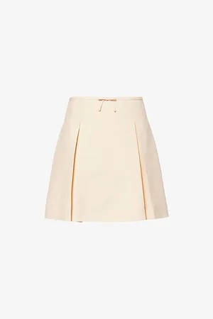 VALENTINO GARAVANI Womens Bow Pleated Wool-Silk Woven Mini Skirt