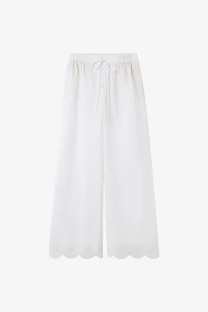 Claudie Pierlot Womens Embroidered Regular-Fit Wide-Leg Cotton Trousers