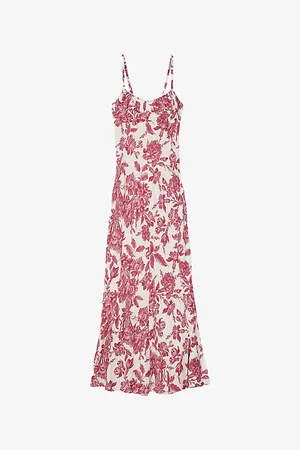 Sandro Womens Floral-Print Narrow-Strap Woven Midi Dress
