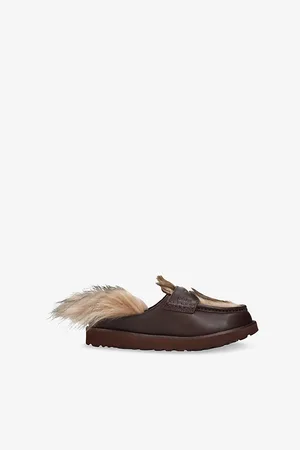 UGG Womens Ambush Faux-Fur and Leather Backless Loafers