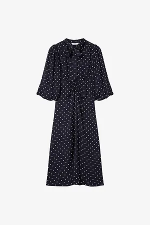 LK Bennett Womens Hester Tie-Neck Woven Midi Dress