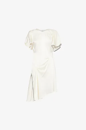 Victoria Beckham Womens Draped Contrast-Trim Asymmetric Satin Mini Dress