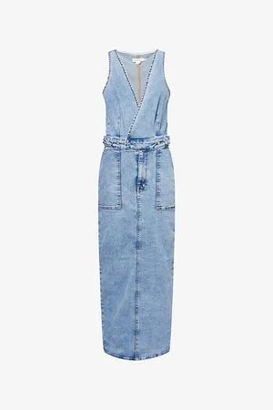 GOOD AMERICAN Womens Fit For Success V-Neck Stretch-Denim Blend Maxi Dress