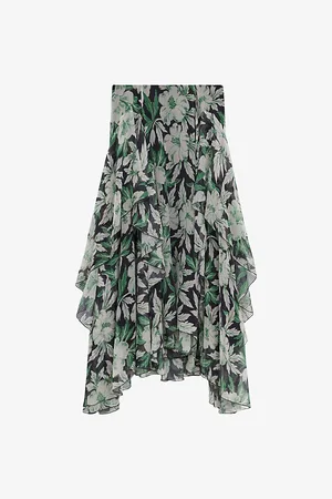Loewe Womens Floral-Print Ruffle Silk Midi Skirt