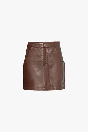 TELFAR Womens Flared Two-Slip-Pockets High-Waist Mini Leather Skirt